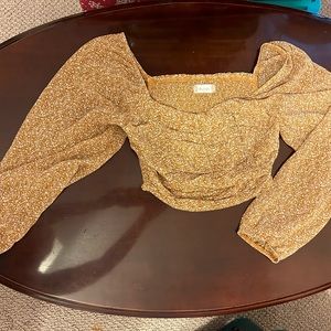 altar’d state floral ruched long sleeve cropped top gold yellow size xs
